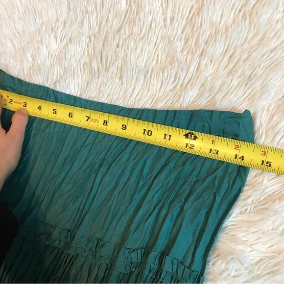 Anthropologie Snak 100% Silk Crinkle Skirt Teal Size 4 - Picture 9 of 9
